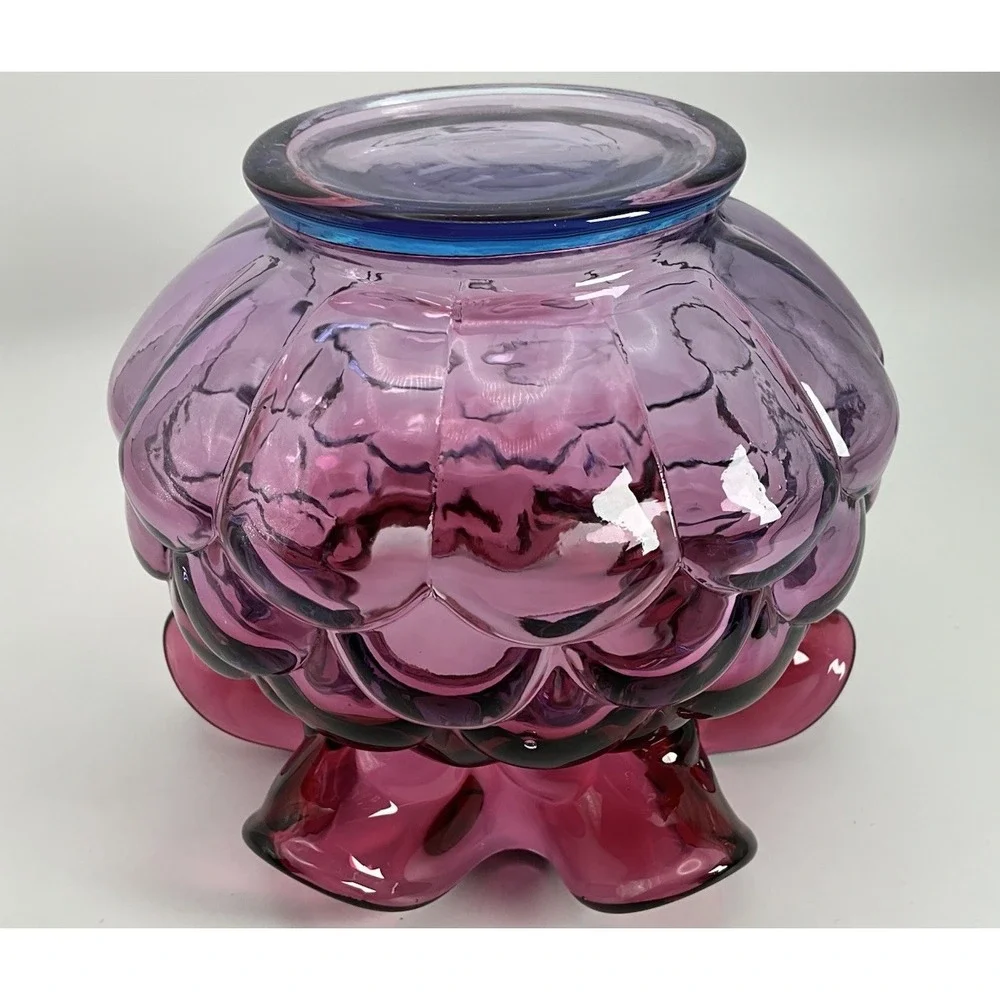 Fenton Mulberry Jacqueline Art Glass Vase Ruffled Rose Bowl Fish Scale Pattern